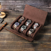 Marrón Crazy Horse cuero reloj rollo bolsa reloj organizador almacenamiento exhibición para viajes 