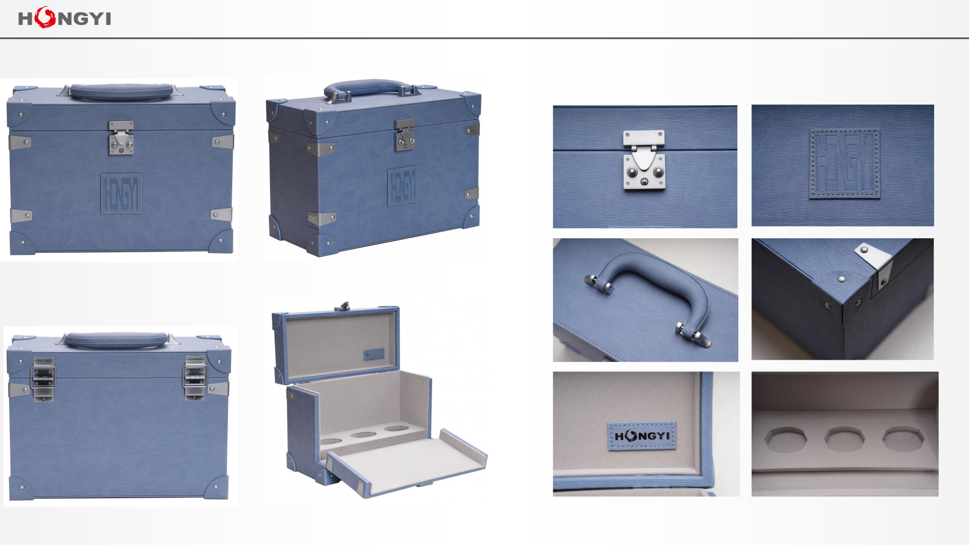 caja de perfume de cuero azul